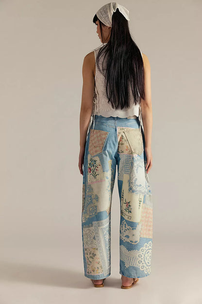 We The Free Barrel Illusions Printed Relaxed Jeans - Sky Combo