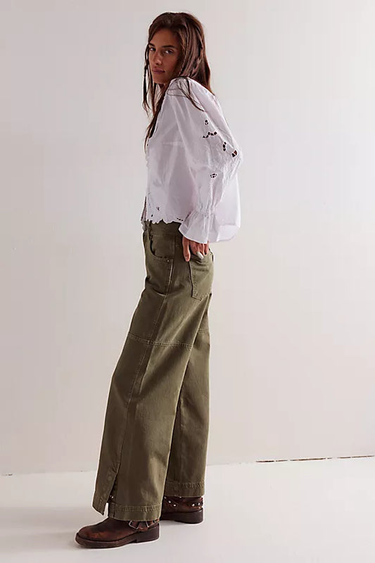 Benji Relaxed Wide Leg Jeans- Army