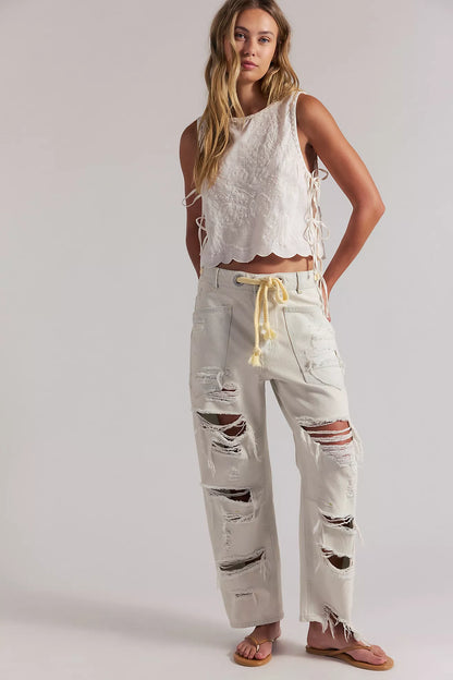 Moxie Pull-On Barrel Jeans - Sea Mist