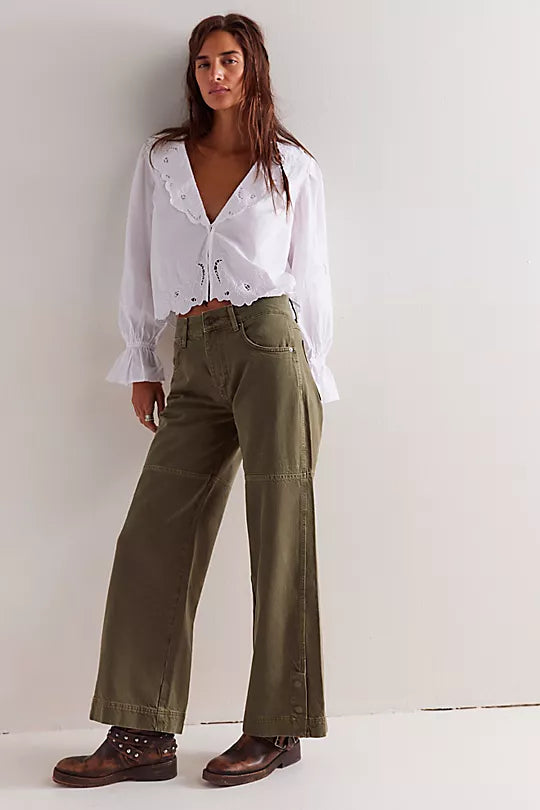 Benji Relaxed Wide Leg Jeans- Army