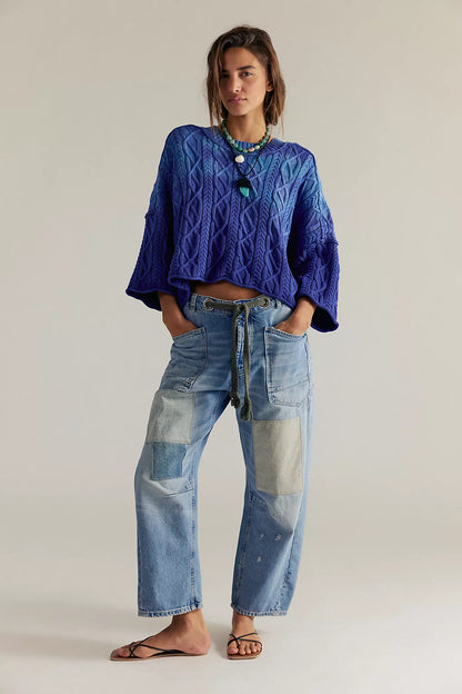 Moxie Low Slung Pull-On Barrel Jeans - Truest Blue