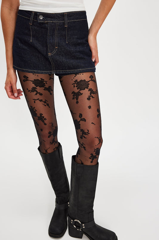 Flocked Floral Tight - Black Combo