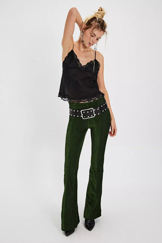 Penny Pull-On Velvet Flare Pants - Night Forest