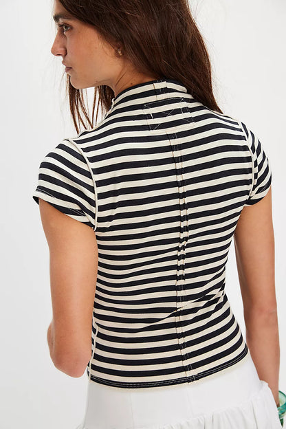 Lola Tee - Black & White Stripes