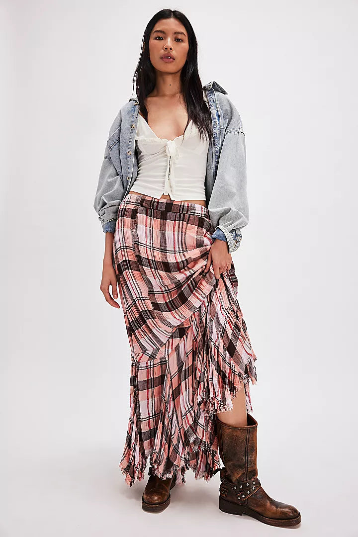 Bordeaux Plaid Maxi Skirt - Soft Combo Siren