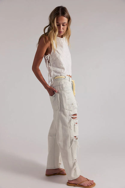 Moxie Pull-On Barrel Jeans - Sea Mist