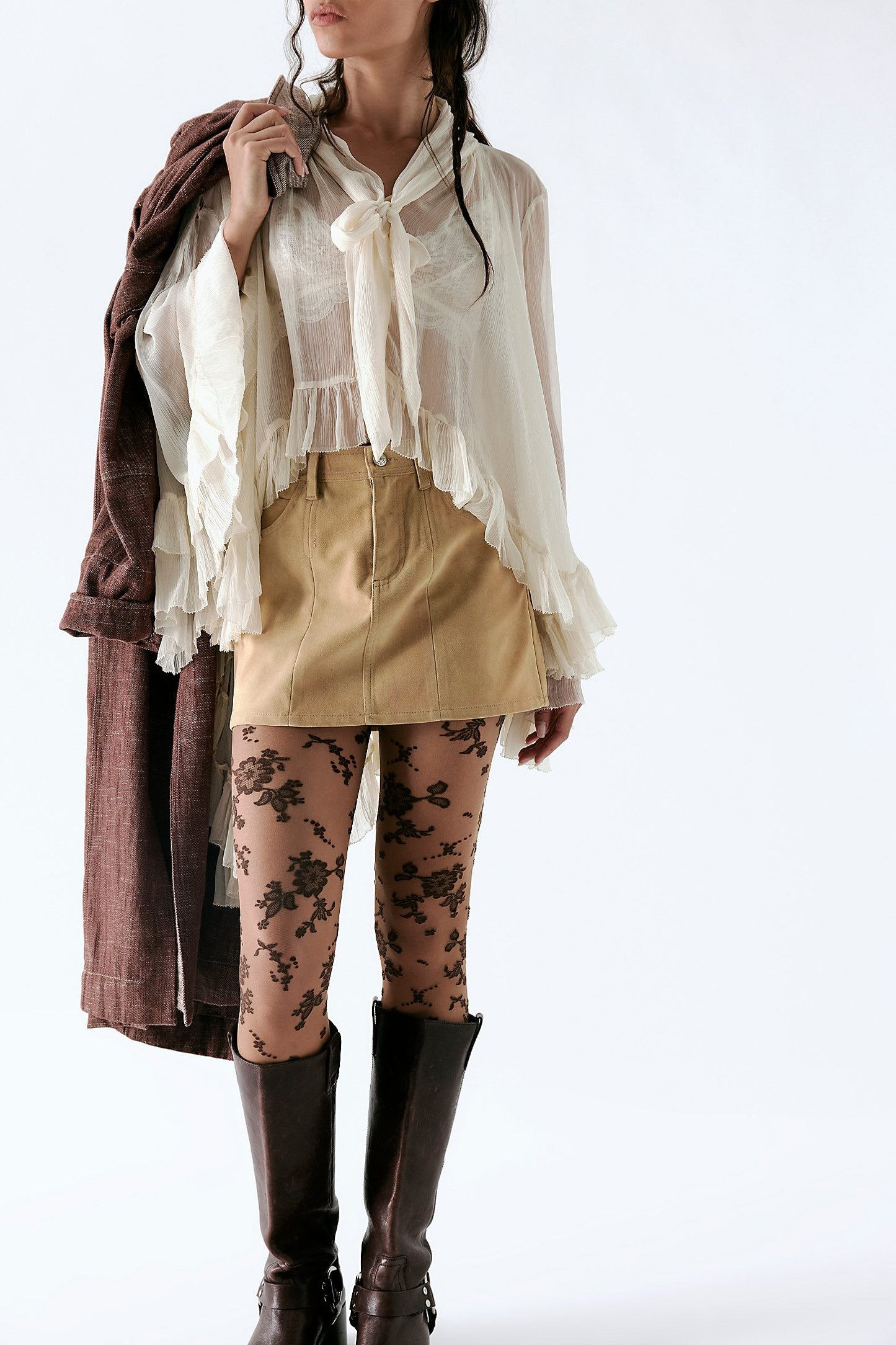 Flocked Floral Tight - Espresso Combo