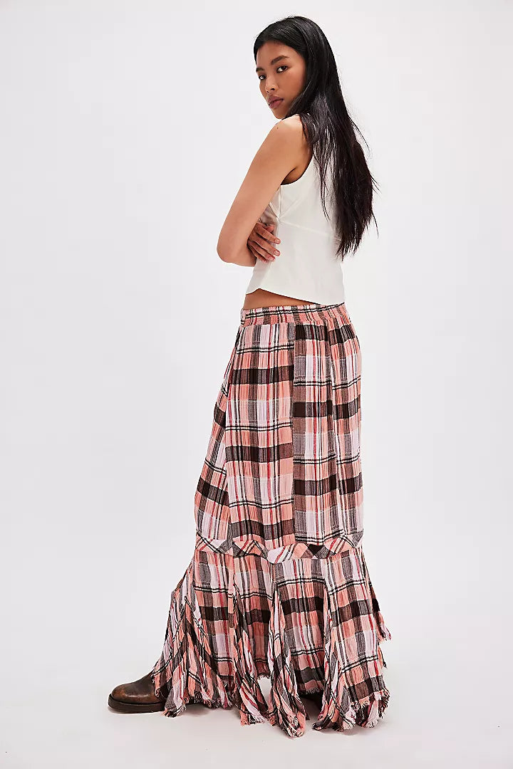 Bordeaux Plaid Maxi Skirt - Soft Combo Siren