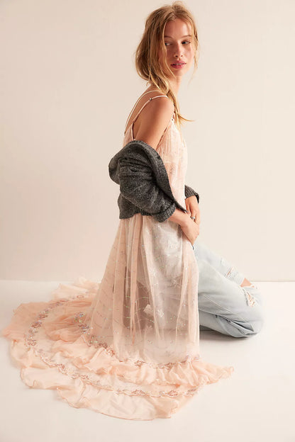 Star of the Show Midi Slip  - Peach Dust