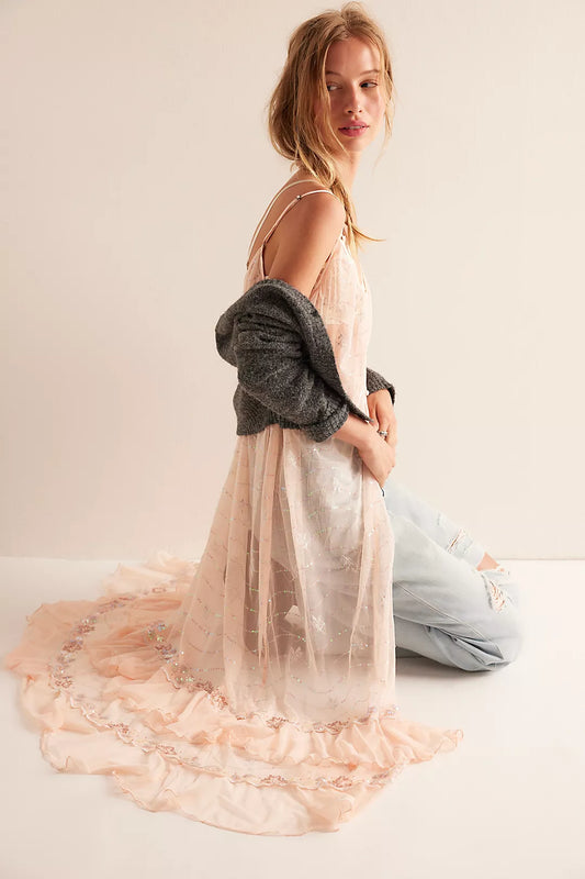 Star of the Show Midi Slip  - Peach Dust
