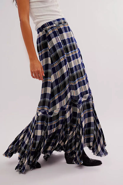 Bordeaux Plaid Maxi Skirt - Navy Combo Siren