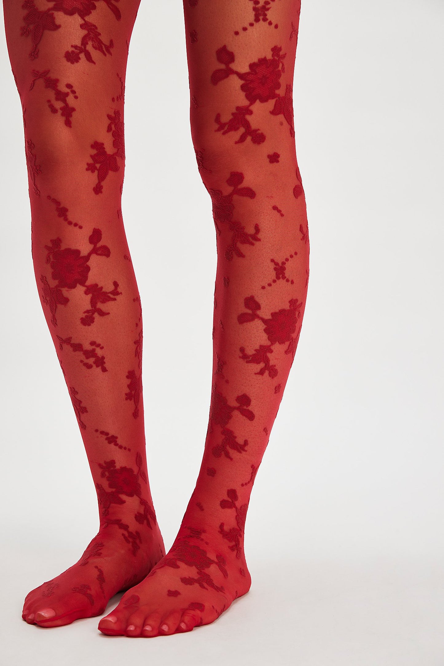 Flocked Floral Tight - Red Combo