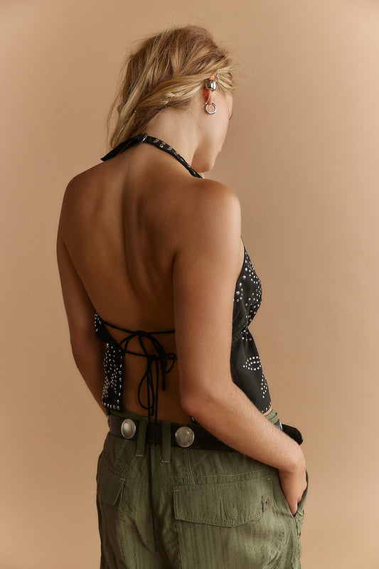 Kenzie Studded Halter Black