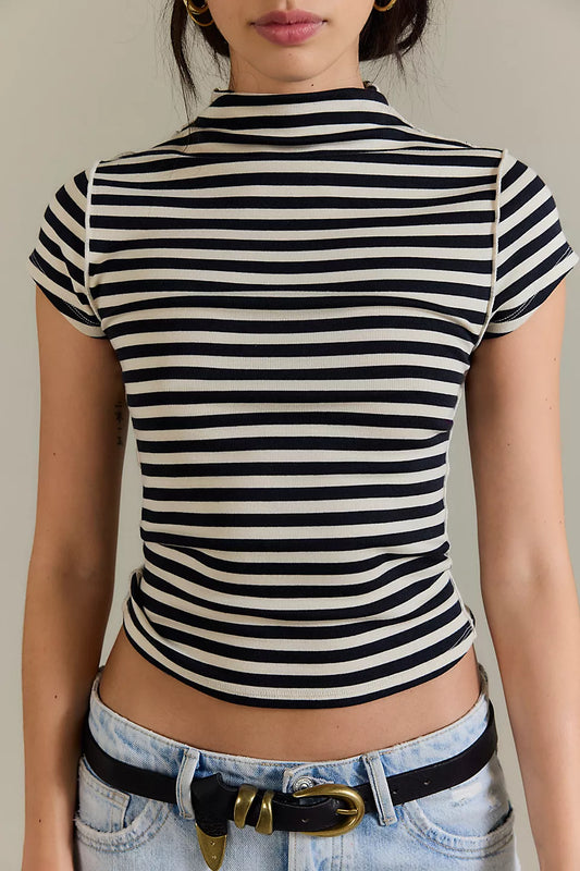 Lola Tee - Black & White Stripes