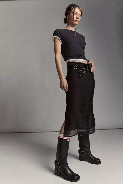 Anok Harness Moto Boot - Black Distressed Leather