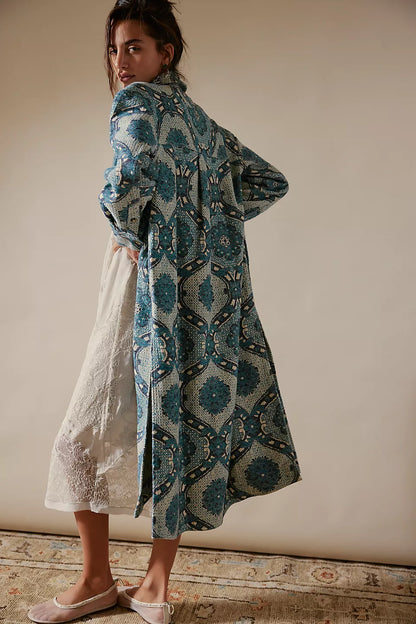 Brick Lane Jacquard Maxi Shirt Jacket - Blue Combo