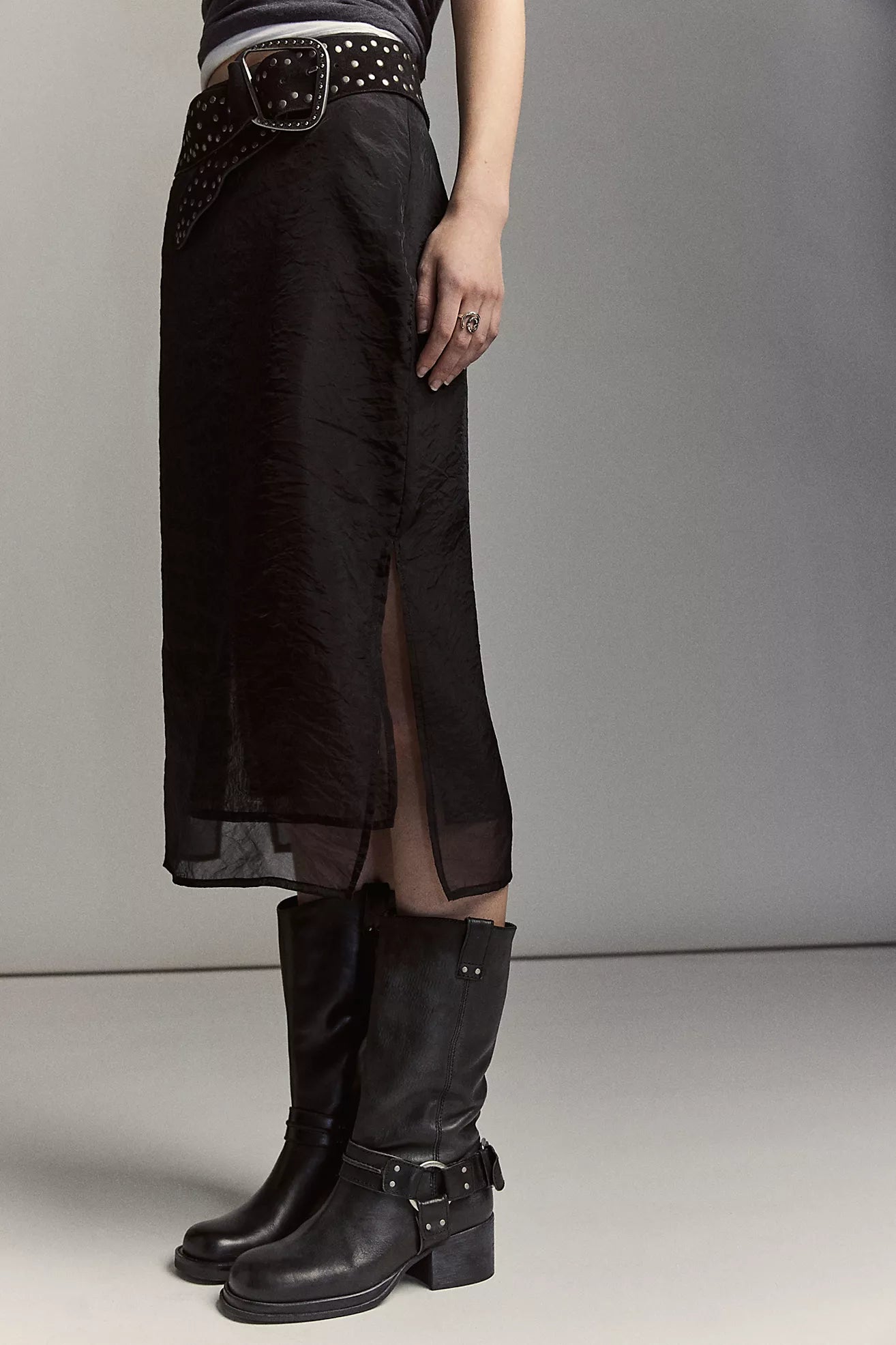 Anok Harness Moto Boot - Black Distressed Leather