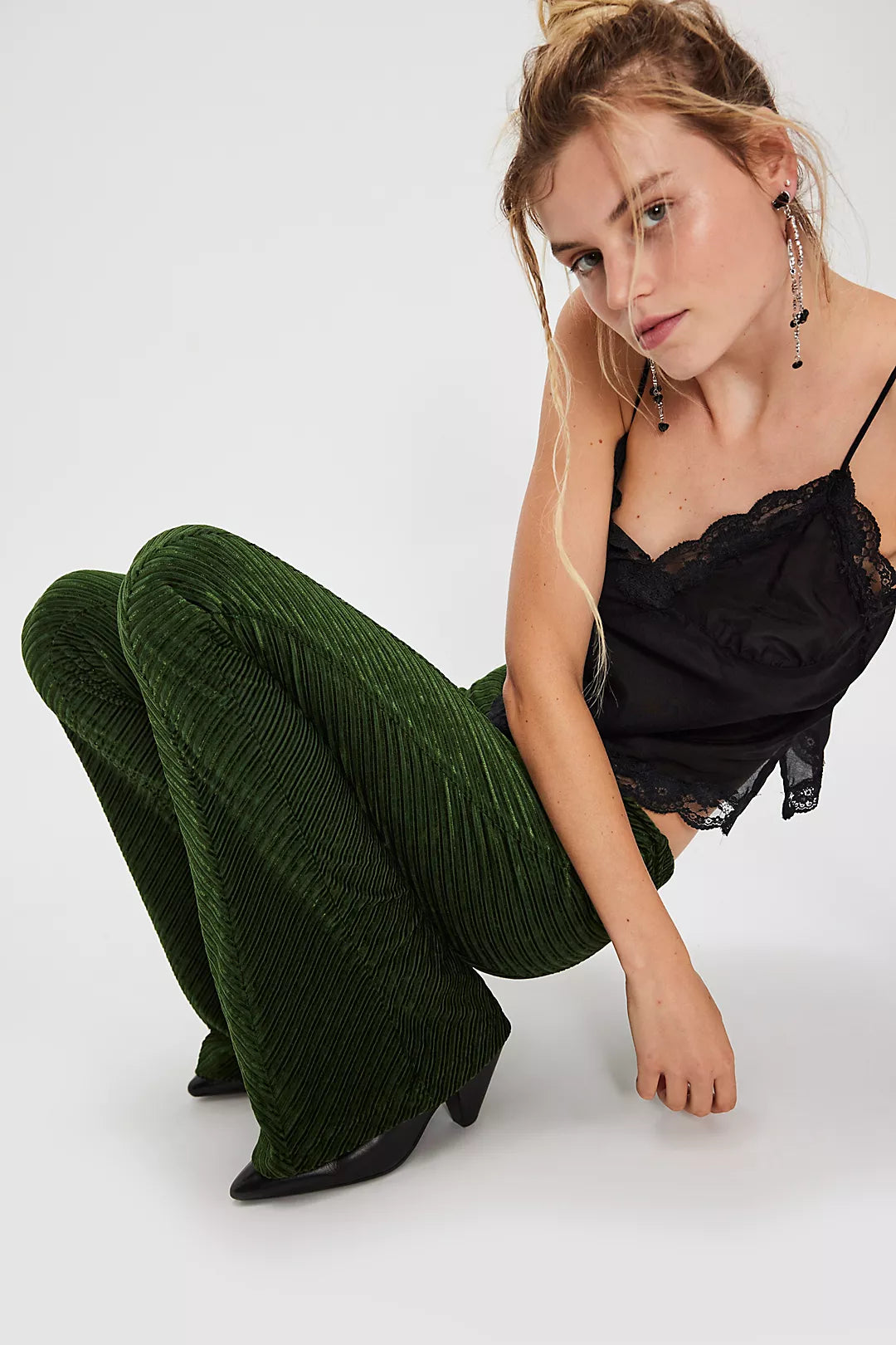 Penny Pull-On Velvet Flare Pants - Night Forest