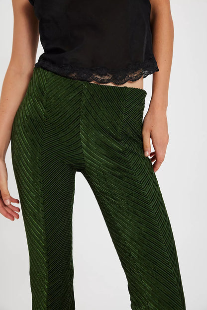 Penny Pull-On Velvet Flare Pants - Night Forest