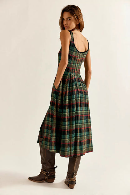 Freya Plaid Midi Dress - Kelly Green