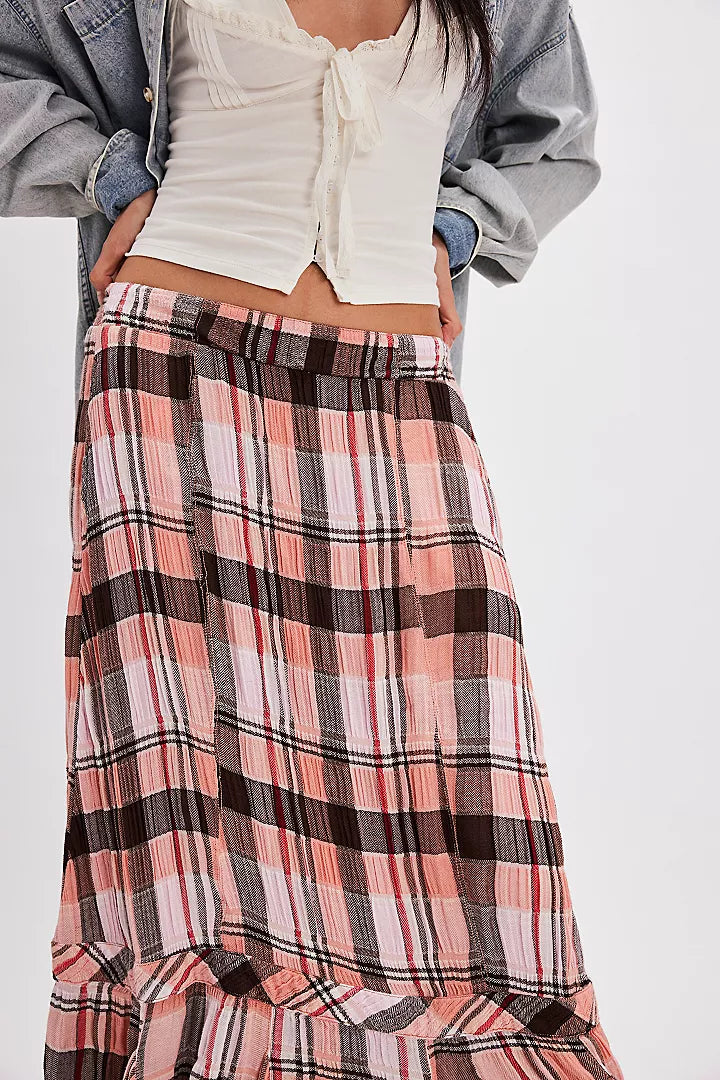 Bordeaux Plaid Maxi Skirt - Soft Combo Siren