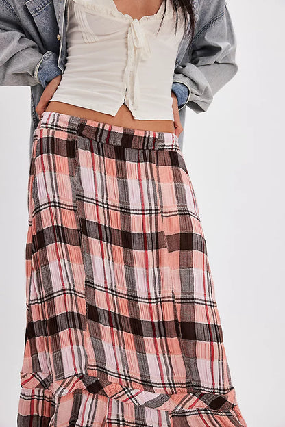 Bordeaux Plaid Maxi Skirt - Soft Combo Siren