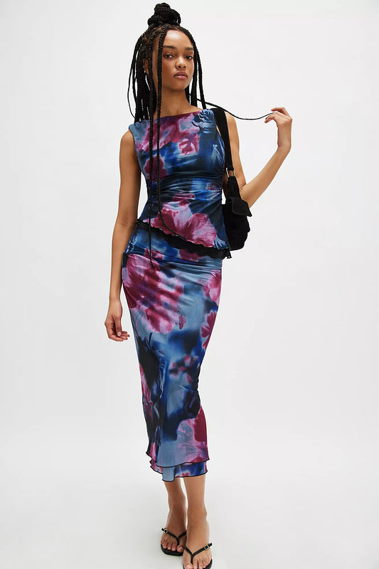 Sunset Mesh Maxi Skirt - Night Combo