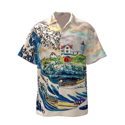 The Great Wave Off Nubble Lighthouse Button Up - La De Da