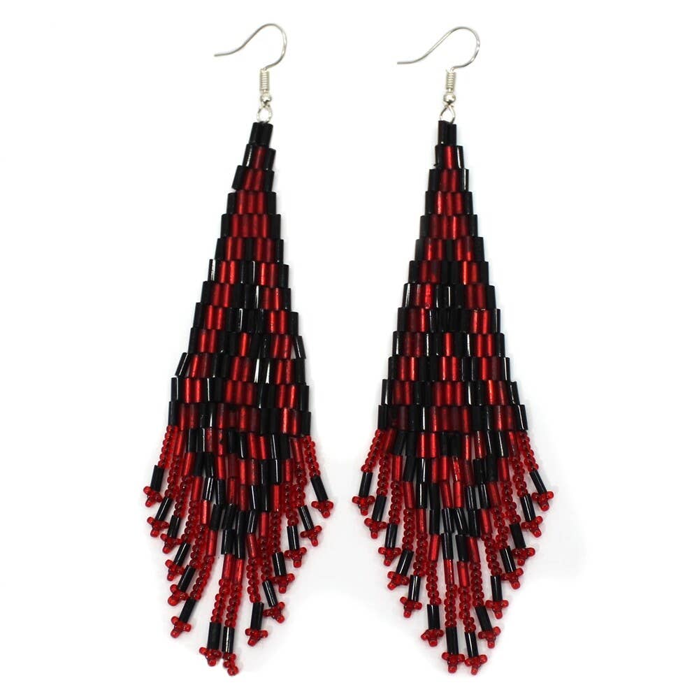 Deep Red Bugle Beaded Earrings - La De Da