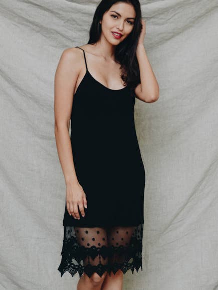 Black Lace Trim Slip Dress - La De Da