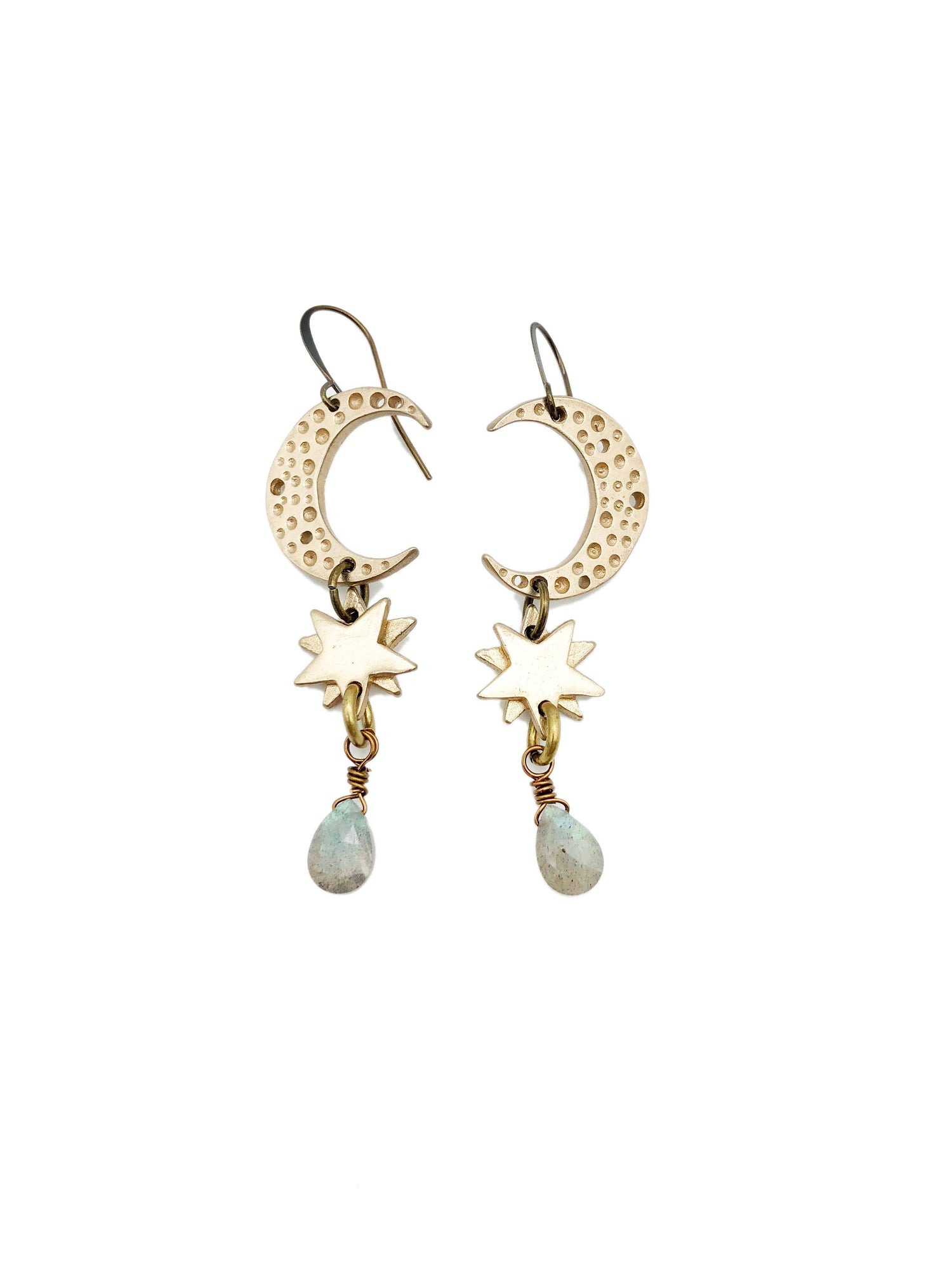 Waning Moon and Star Labradorite Earrings - La De Da