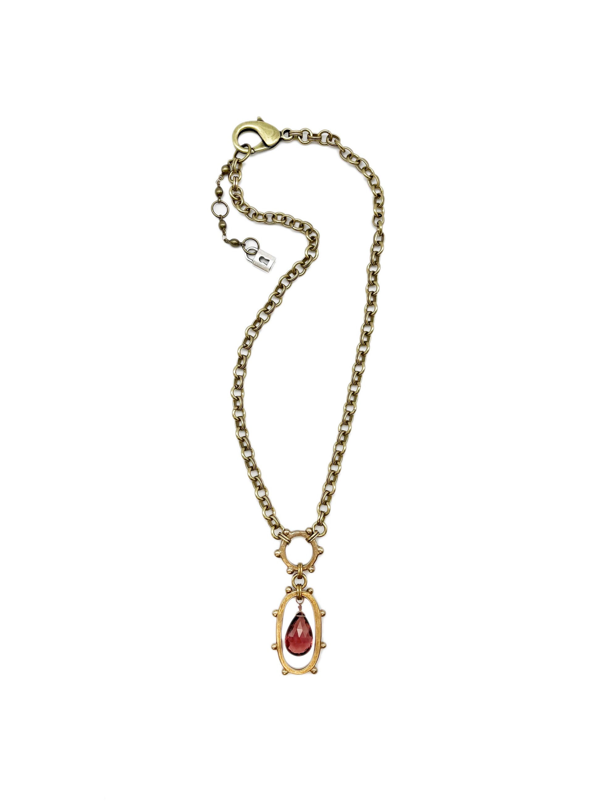 Granulated O-Ring Double link necklace, gemstone drop - La De Da