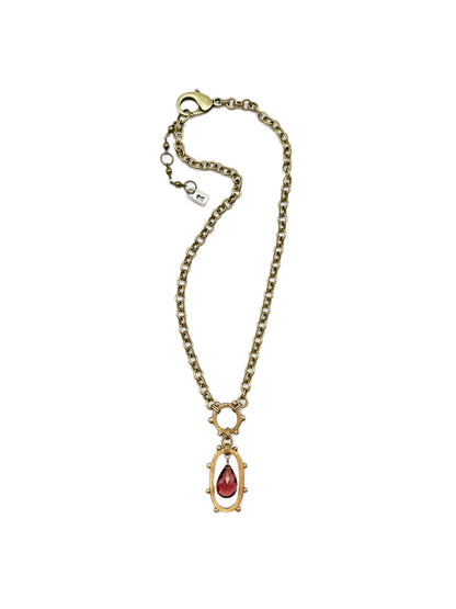 Granulated O-Ring Double link necklace, gemstone drop - La De Da