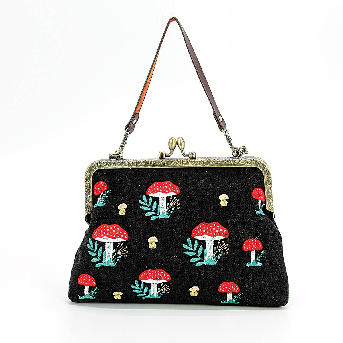 Mushrooms Kisslock Frame Bag in Cotton - La De Da