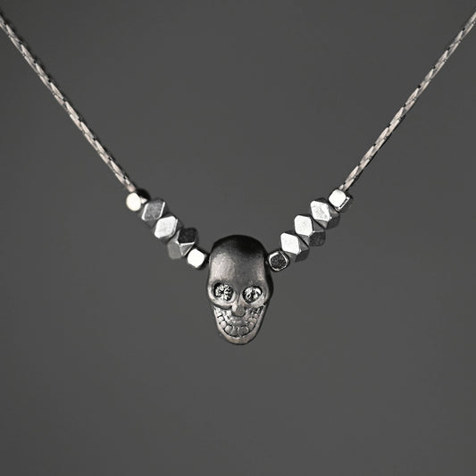Hematite Skull with Crystal Eyes and Hematite Short Necklace - La De Da