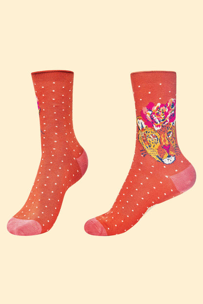 Sassy Leopard Ankle Socks - Terracotta - La De Da