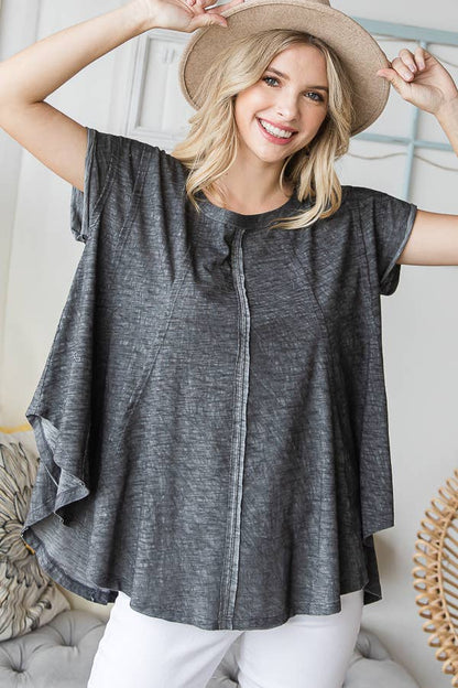 Charcoal Heathered Cut Edge Top - La De Da
