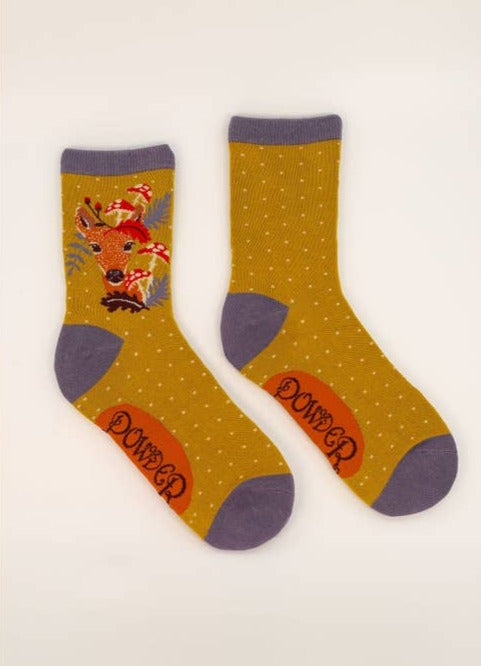 Doe With Toadstools Ankle Socks - Mustard - La De Da