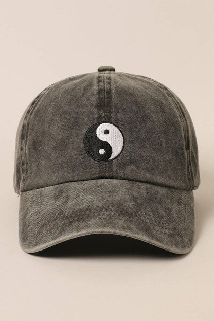 Yin Yang Embroidered Cotton Baseball Cap - BLACK