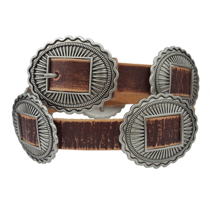 Western Distressed Leather Concho Belt - Brown