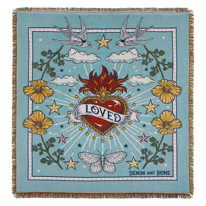 'Loved' Woven Cotton Throw Blanket - La De Da