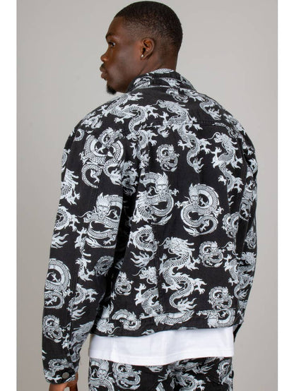 Dragon Print Oversized Trucker Jacket - La De Da
