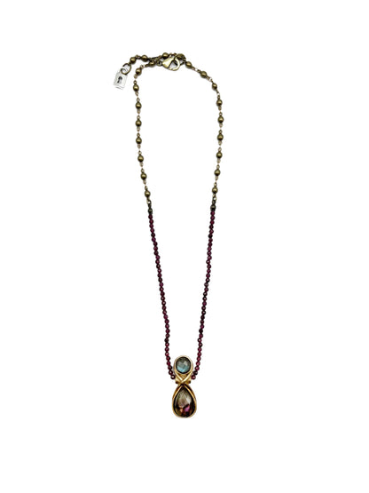 Stacked gemstone on gemstone bead chain necklace- Blue and Purple Labradorite