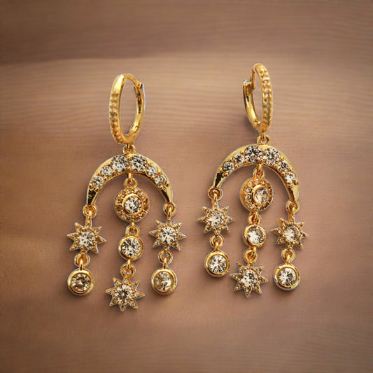 Pleiades Chandelier Earrings - Gold with White Stones