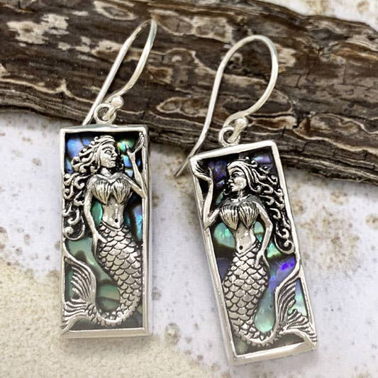 Sterling Silver & Natural Abalone Mermaid Earrings - Natural Abalone