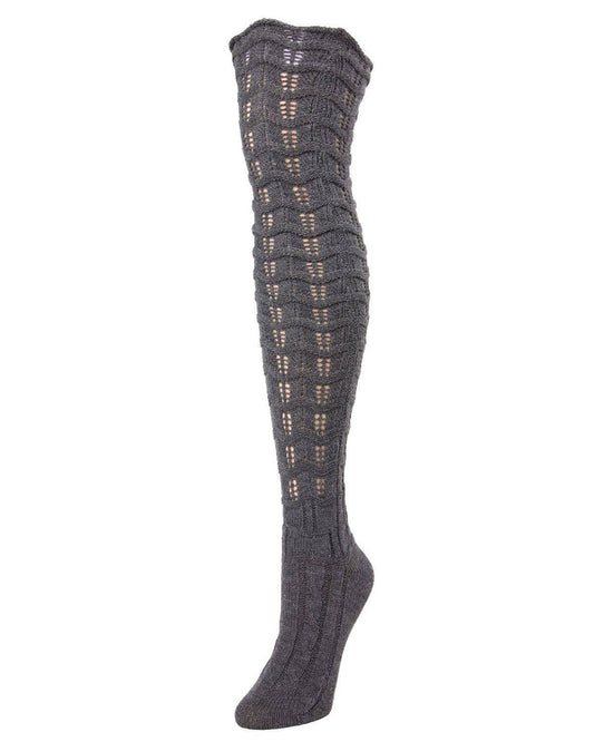 MeMoi Chevron Stripe Chunky Knit Over-The-Knee Warm Socks - OS / Dark Gray Heather