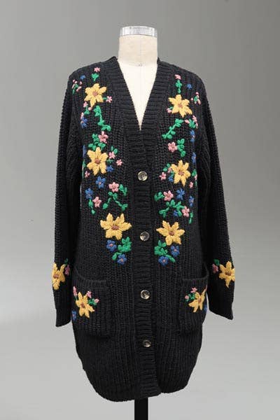 3695-DBJ Embroidered Sweater Knit Grandpa Cardigan - La De Da