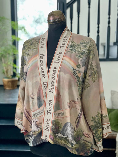 Vintage Wash Friendship Love and Truth Cropped Kimono - La De Da