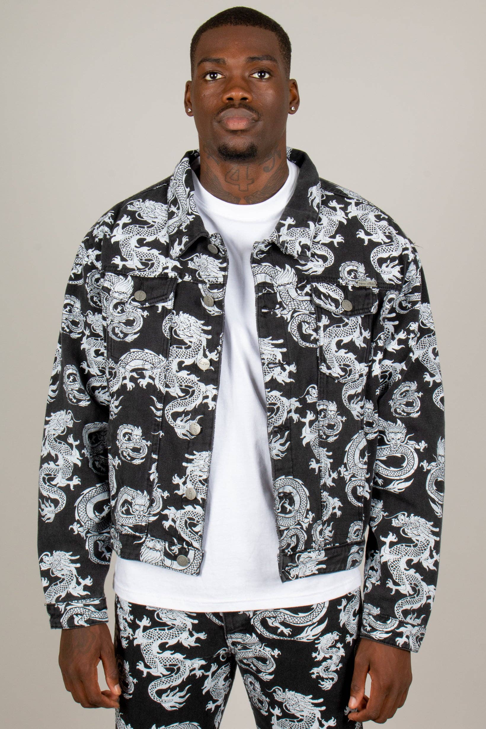 Dragon Print Oversized Trucker Jacket - La De Da