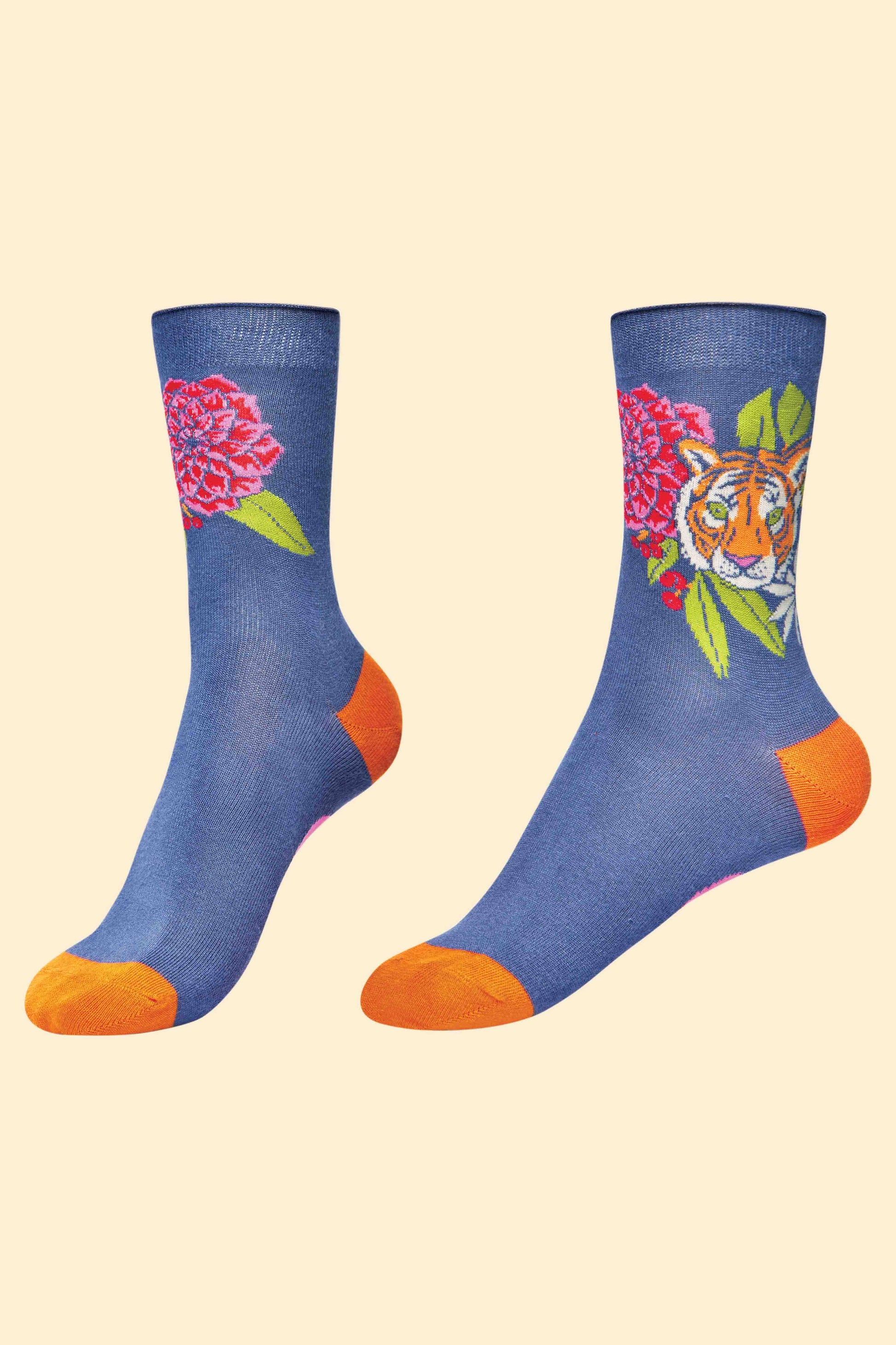 Floral Tiger Ankle Socks - Indigo - La De Da